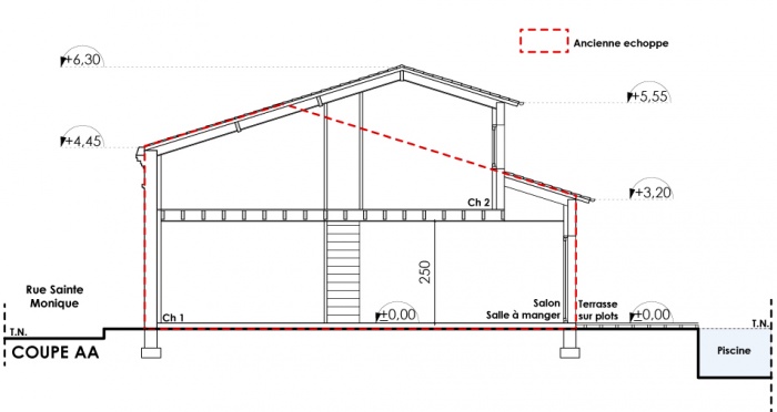 Rhabilitation, extension et surlvation d'une choppe : coupe.JPG